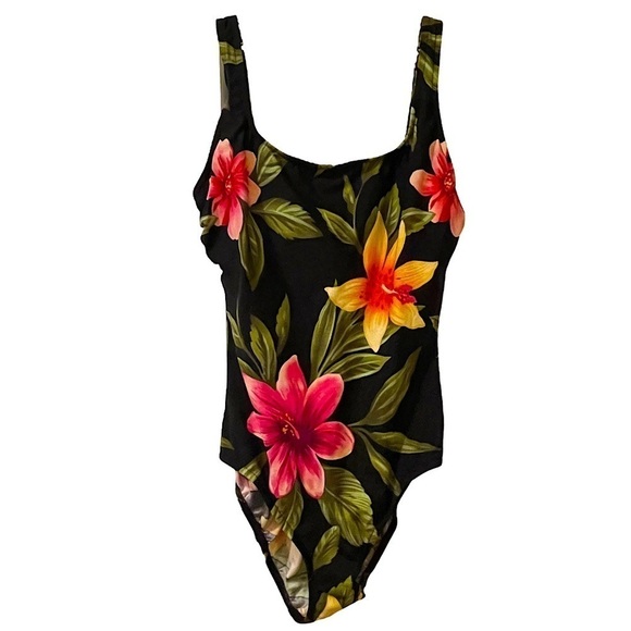 VTG 80’s - 90’s Tropical Floral Print One Piece Swimsuit With Convertible Straps - Picture 1 of 11